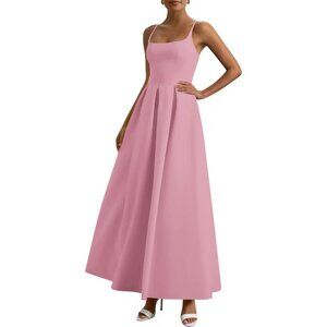 Women Pink Elegant Ruffle A Line Long Summer Wedding Guest Maxi Dress